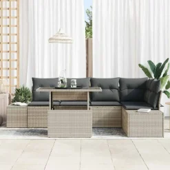 vidaXL Conjunto de sofá de jardín con cojín 6 pcs Poliratán Gris claro Sale