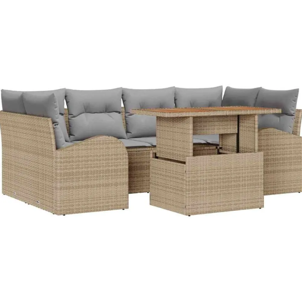 vidaXL Muebles De Jardín-Conjunto de sofá de jardín 7 pcs Beige Poliratán