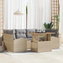 vidaXL Muebles De Jardín-Conjunto de sofá de jardín 7 pcs Beige Poliratán