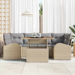 vidaXL Muebles De Jardín-Conjunto de sofá de jardín 7 pcs Beige Poliratán