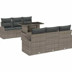 vidaXL Conjunto de sofá de jardín con cojín 7 pcs Poliratán Gris Clearance