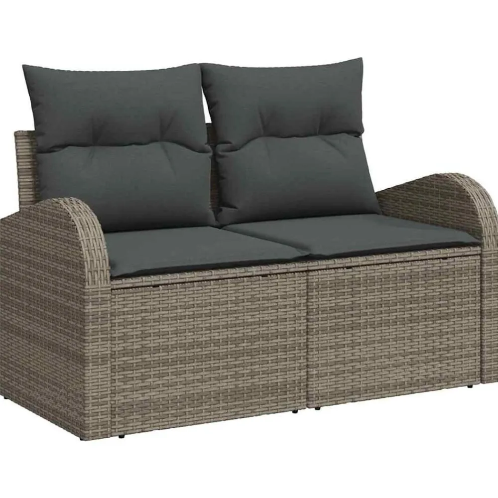 vidaXL Conjunto de sofá de jardín con cojín 7 pcs Poliratán Gris Clearance