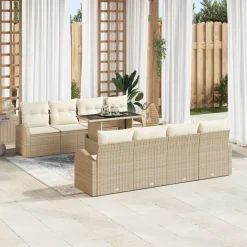 vidaXL Muebles De Jardín-Conjunto de sofá de jardín con cojín 7 pcs Beige Poliratán