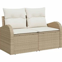 vidaXL Muebles De Jardín-Conjunto de sofá de jardín con cojín 7 pcs Beige Poliratán