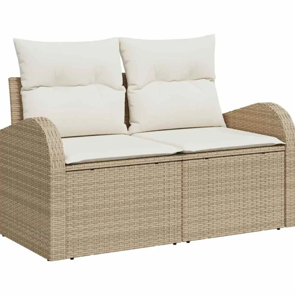 vidaXL Muebles De Jardín-Conjunto de sofá de jardín con cojín 7 pcs Beige Poliratán