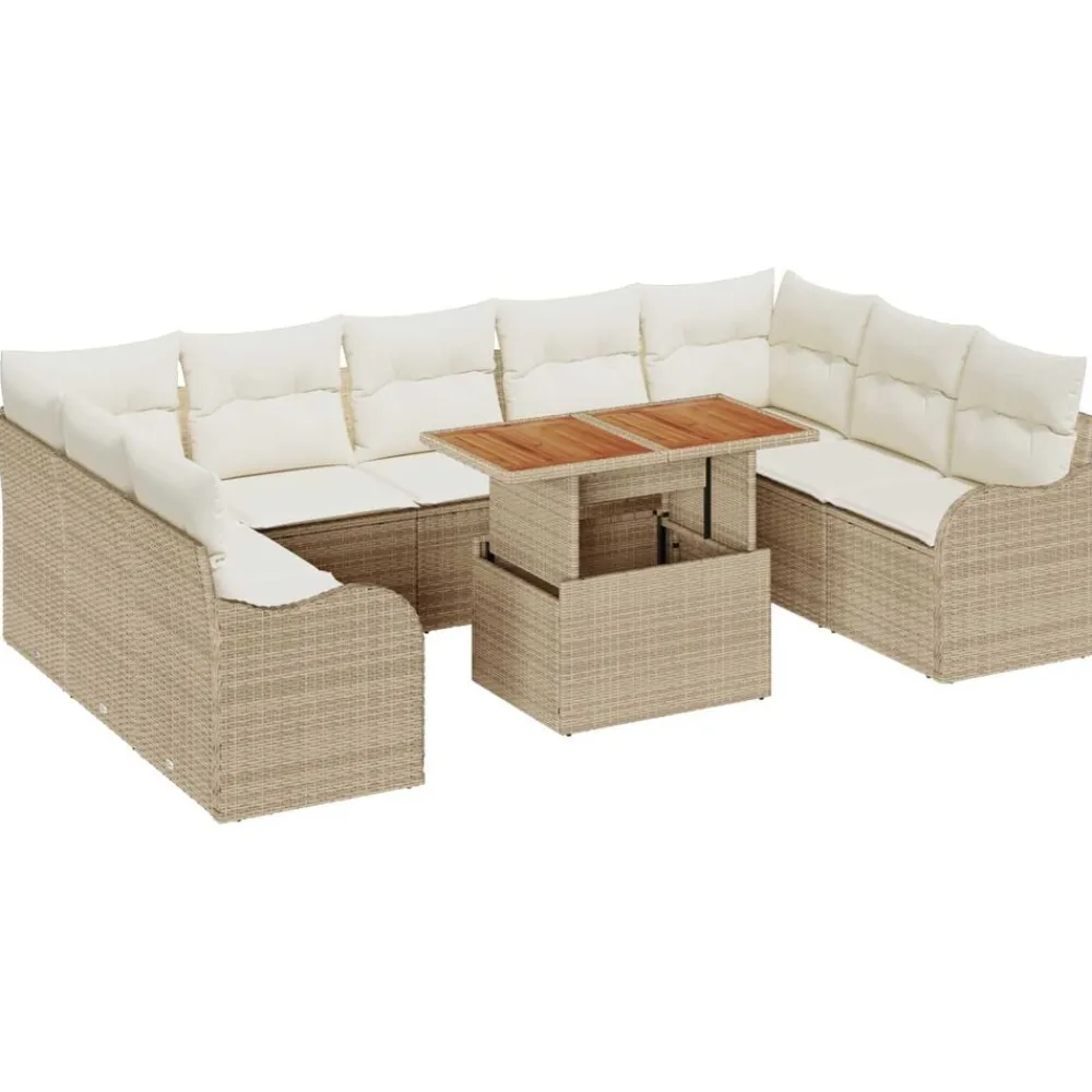 vidaXL Muebles De Jardín-Conjunto de sofá de jardín 10 pcs Beige Poliratán