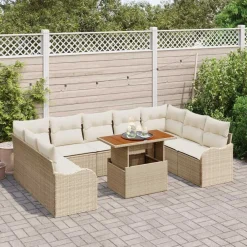 vidaXL Muebles De Jardín-Conjunto de sofá de jardín 10 pcs Beige Poliratán