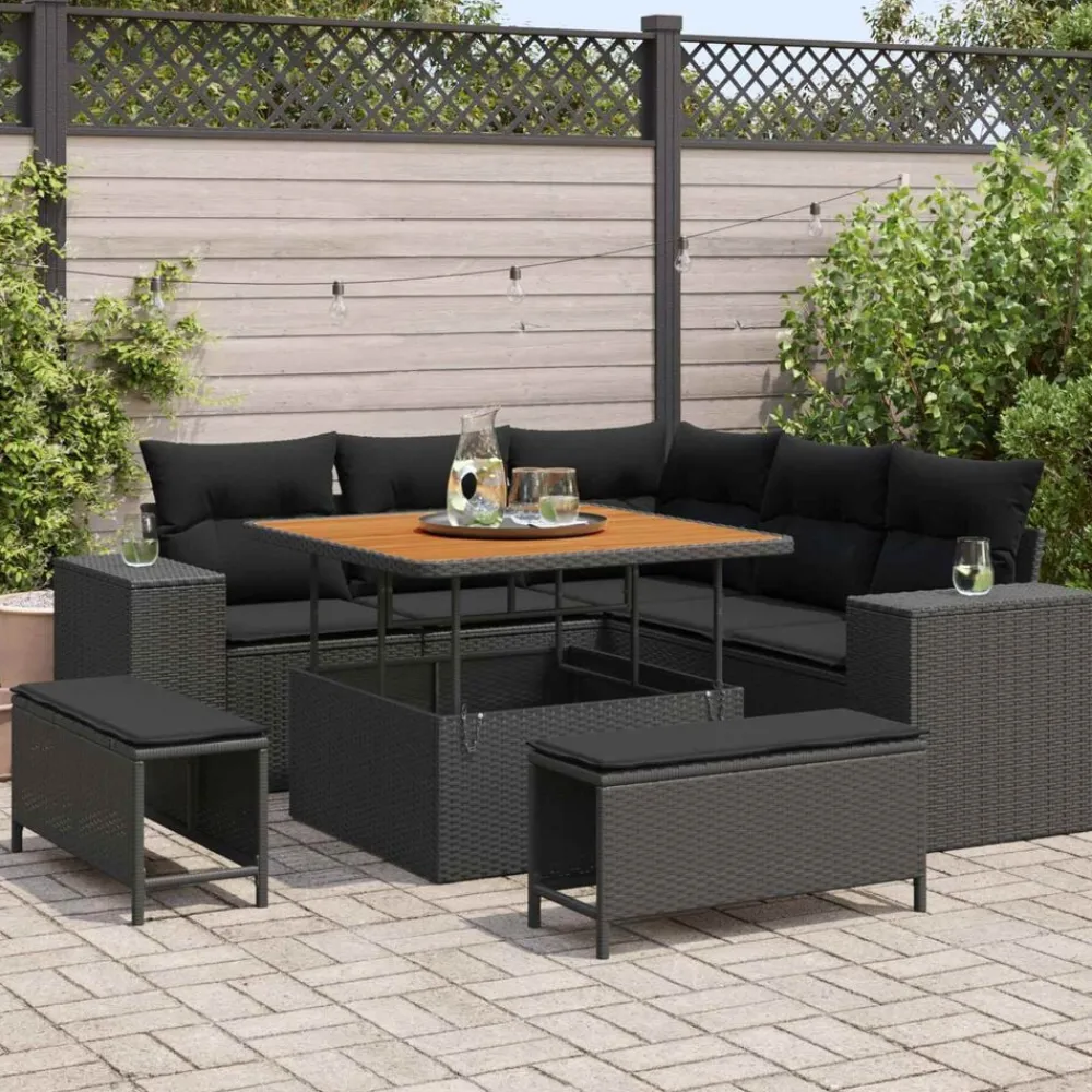 vidaXL Muebles De Jardín-Conjunto de sofá de jardín 8 pcs ratán sintético