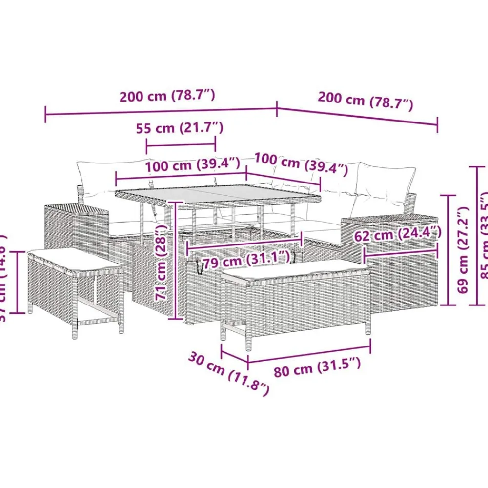 vidaXL Muebles De Jardín-Conjunto de sofá de jardín 8 pcs ratán sintético