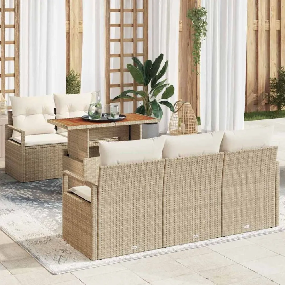 vidaXL Muebles De Jardín-Conjunto de sofá de jardín 6 pcs Beige Poliratán