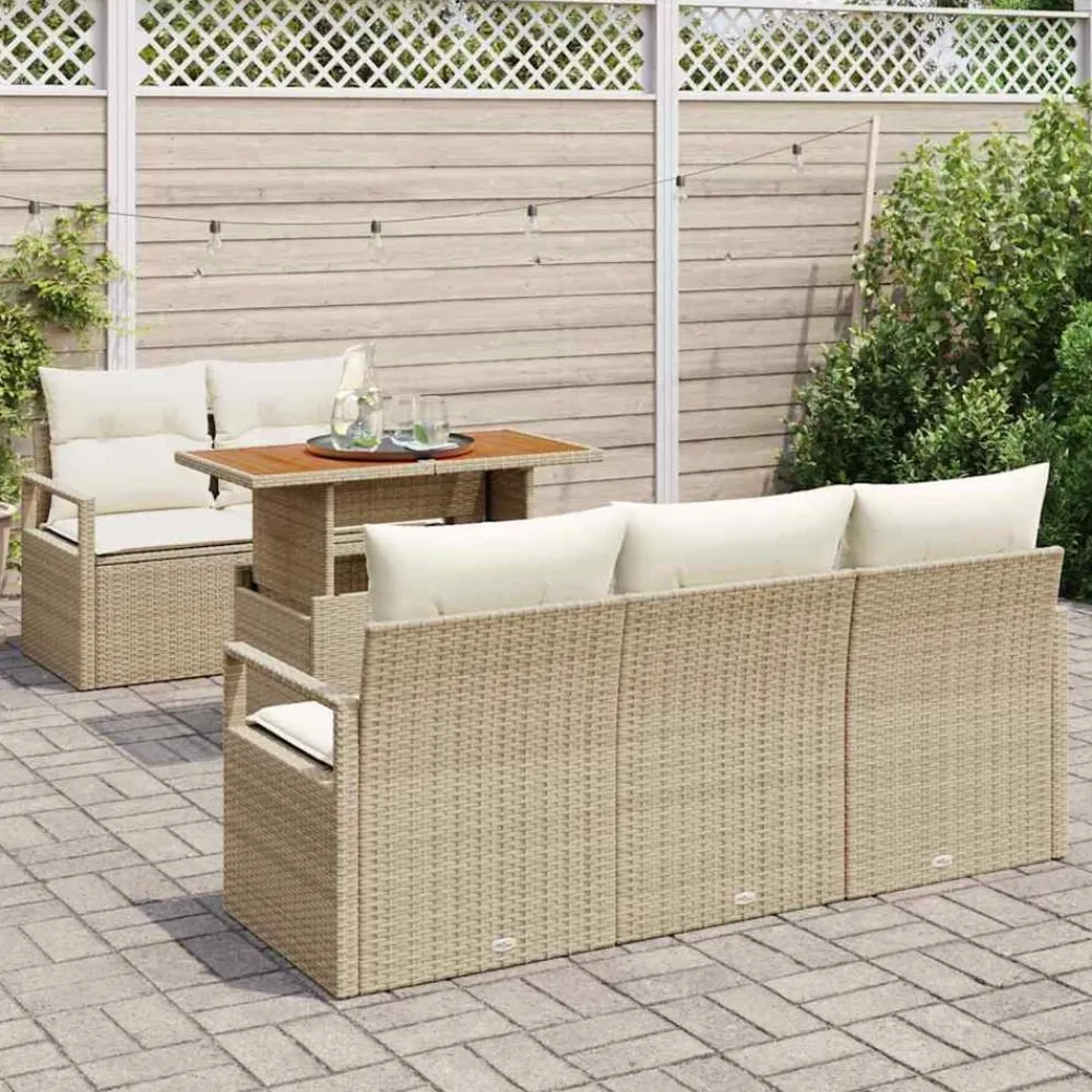 vidaXL Muebles De Jardín-Conjunto de sofá de jardín 6 pcs Beige Poliratán