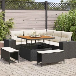 vidaXL Conjunto de sofá de jardín 8 pcs ratán sintético Negro Best