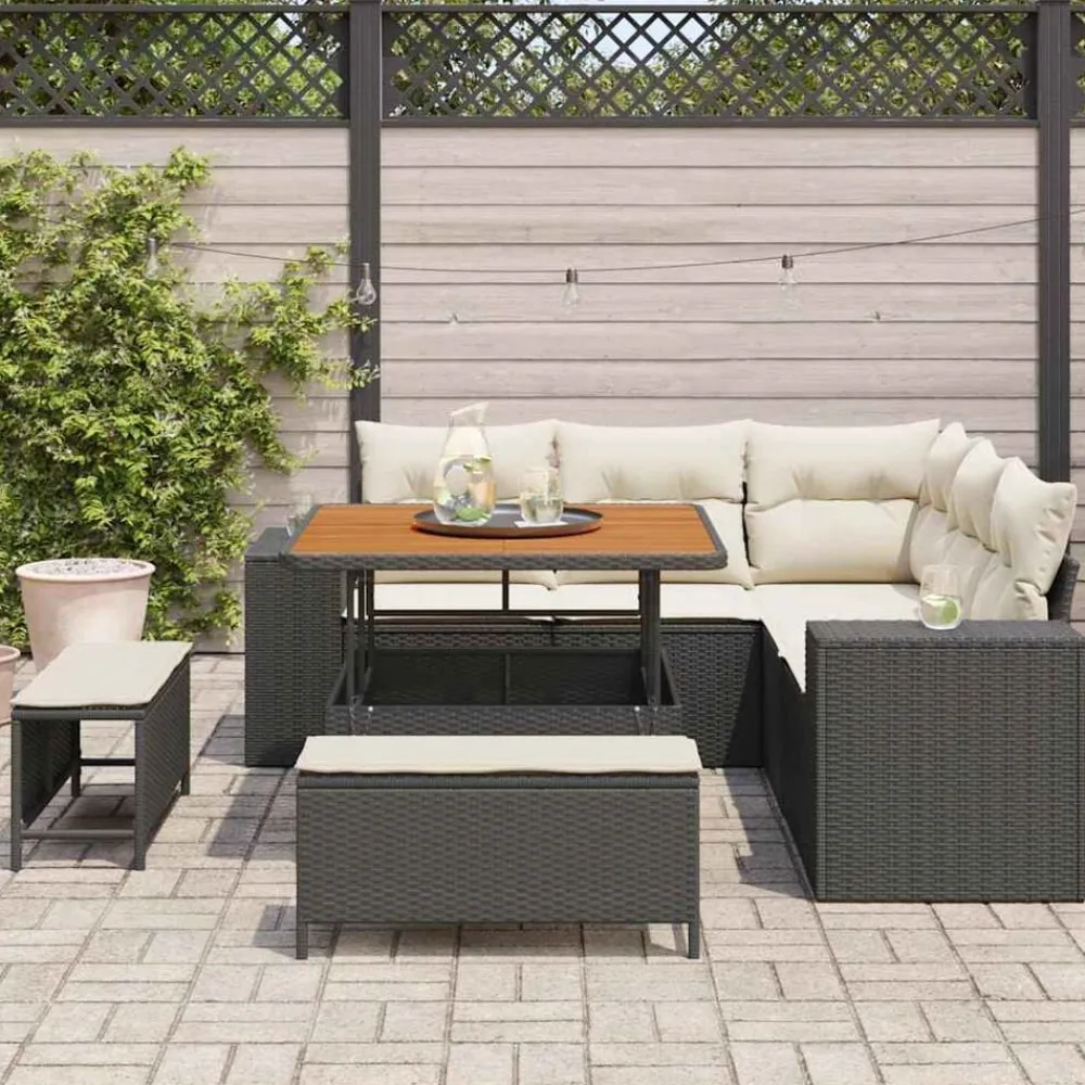 vidaXL Conjunto de sofá de jardín 8 pcs ratán sintético Negro Best