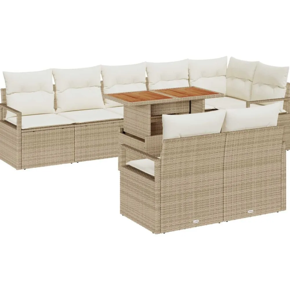 vidaXL Conjunto de sofá de jardín 9 pcs Beige Poliratán Beige y blanco Outlet