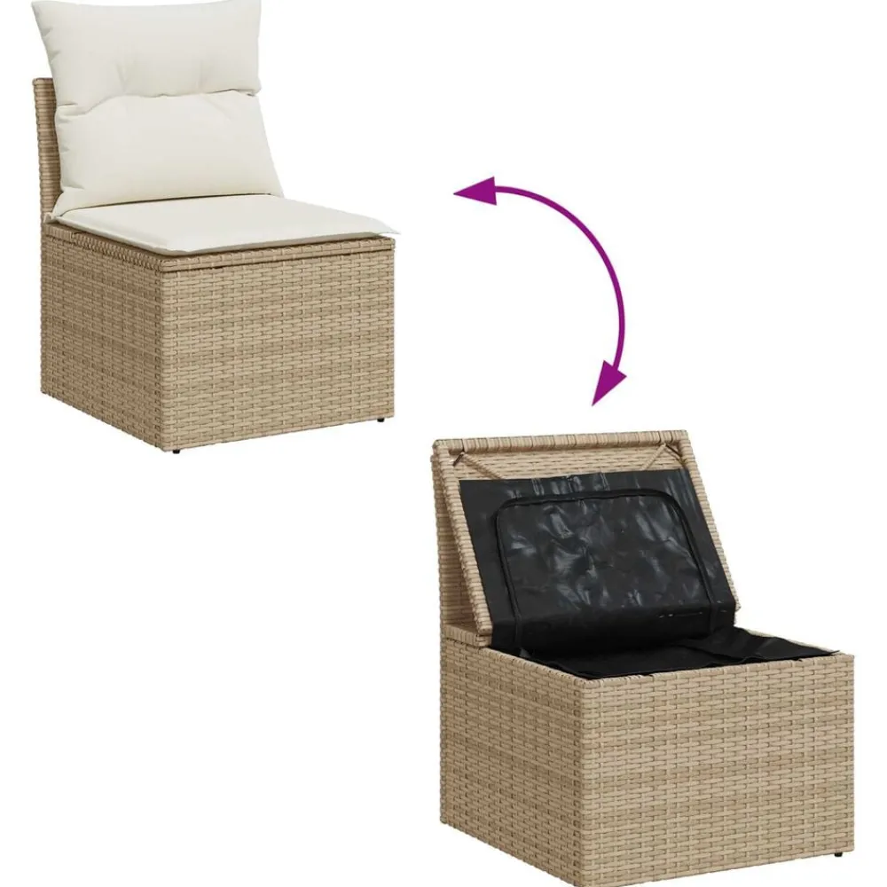 vidaXL Conjunto de sofá de jardín 9 pcs Beige Poliratán Beige y blanco Outlet