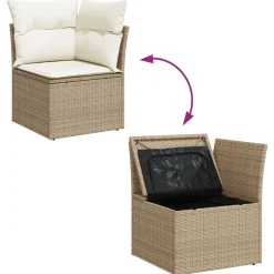 vidaXL Conjunto de sofá de jardín 9 pcs Beige Poliratán Beige y blanco Outlet