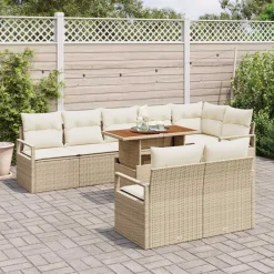 vidaXL Conjunto de sofá de jardín 9 pcs Beige Poliratán Beige y blanco Outlet