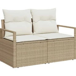 vidaXL Conjunto de sofá de jardín 9 pcs Beige Poliratán Beige y blanco Outlet