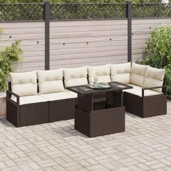 vidaXL Muebles De Jardín-Conjunto de sofá de jardín con cojín 7 pcs Marrón Poliratán