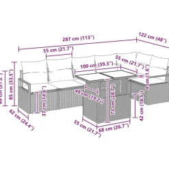 vidaXL Muebles De Jardín-Conjunto de sofá de jardín con cojín 7 pcs Marrón Poliratán
