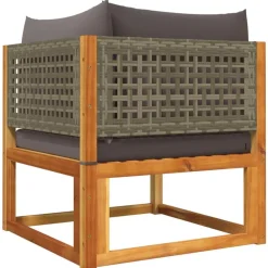 vidaXL Conjunto de sofá de jardín de 5 piezas con cojines de madera de acacia y ratán Gris Best