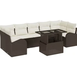 vidaXL Muebles De Jardín-Conjunto de sofá de jardín con cojín 8 pcs Marrón Poliratán