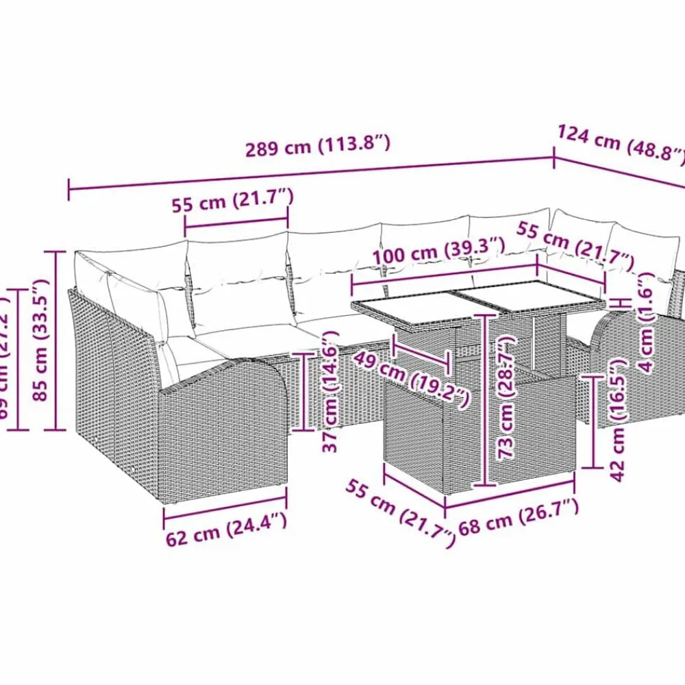vidaXL Muebles De Jardín-Conjunto de sofá de jardín con cojín 8 pcs Marrón Poliratán