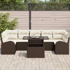 vidaXL Muebles De Jardín-Conjunto de sofá de jardín con cojín 8 pcs Marrón Poliratán