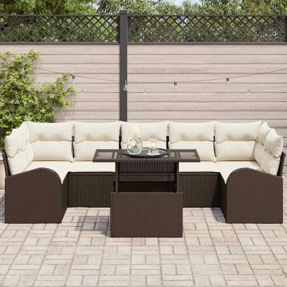 vidaXL Muebles De Jardín-Conjunto de sofá de jardín con cojín 8 pcs Marrón Poliratán