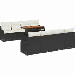 vidaXL Muebles De Jardín-Conjunto de sofá de jardín 9 pcs Negro Poliratán