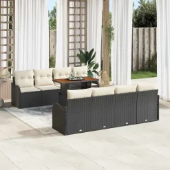 vidaXL Muebles De Jardín-Conjunto de sofá de jardín 9 pcs Negro Poliratán