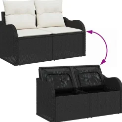 vidaXL Muebles De Jardín-Conjunto de sofá de jardín 9 pcs Negro Poliratán