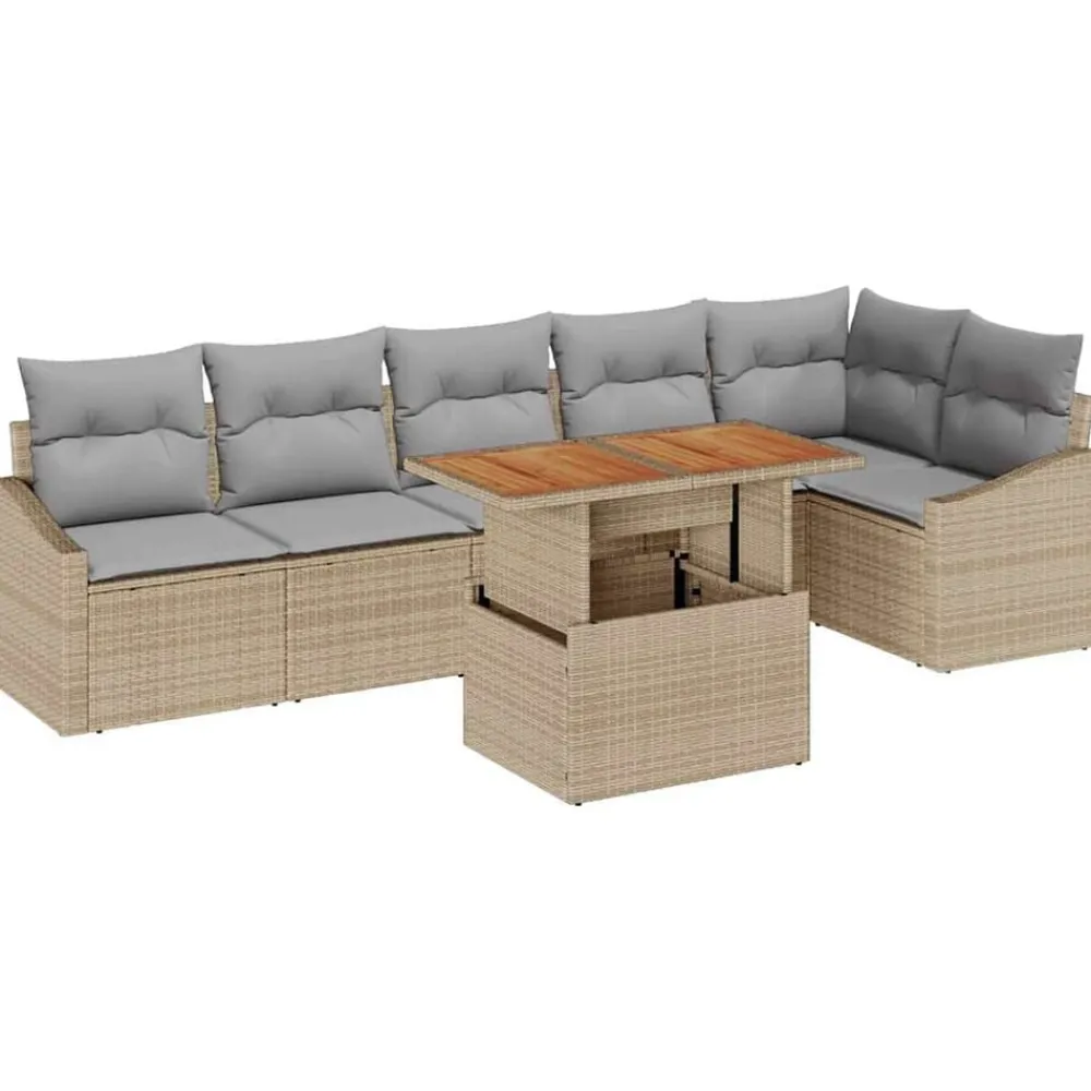 vidaXL Conjunto de sofá de jardín 7 pcs Beige Poliratán beige y gris claro Outlet