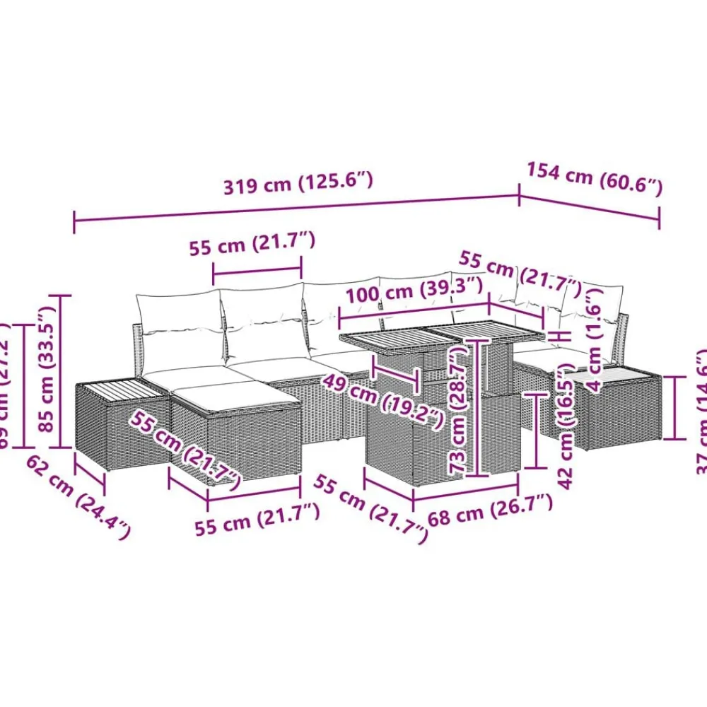 vidaXL Muebles De Jardín-Conjunto de sofá de jardín 8 pcs Poliratán