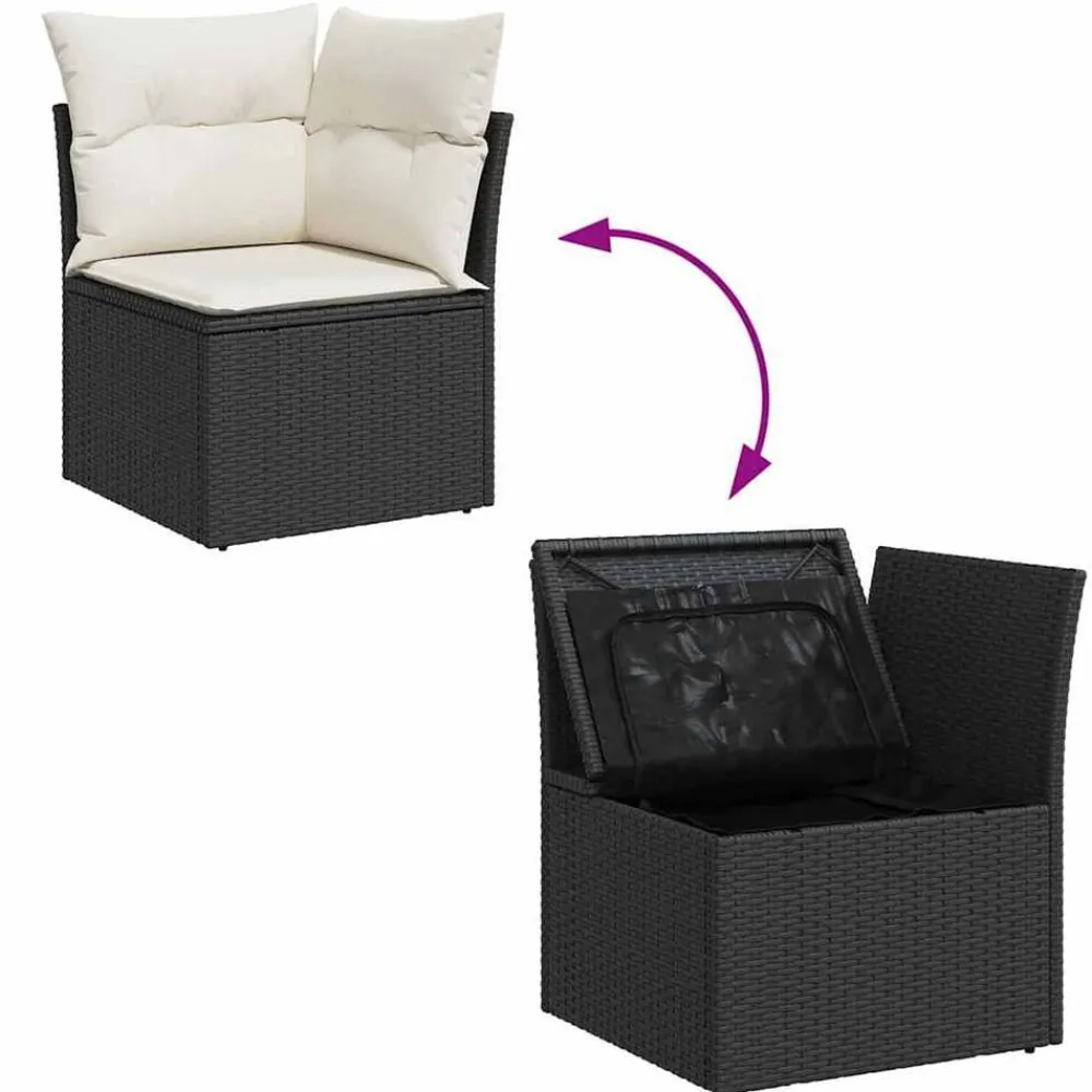 vidaXL Muebles De Jardín-Conjunto de sofá de jardín 11 pcs Negro Poliratán