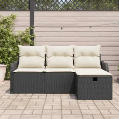 vidaXL Conjunto de sofá de jardín con cojín 4 pcs Poliratán Negro Hot