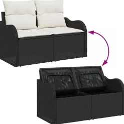 vidaXL Conjunto de sofá de jardín con cojín 4 pcs Poliratán Negro Hot