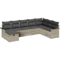 vidaXL Conjunto de sofá de jardín con cojín 8 pcs Poliratán Gris claro