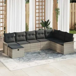 vidaXL Conjunto de sofá de jardín con cojín 8 pcs Poliratán Gris claro