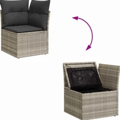 vidaXL Conjunto de sofá de jardín con cojín 8 pcs Poliratán Gris claro