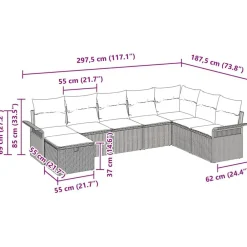 vidaXL Conjunto de sofá de jardín con cojín 8 pcs Poliratán Gris claro