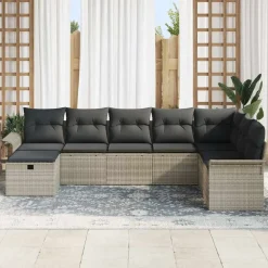 vidaXL Conjunto de sofá de jardín con cojín 8 pcs Poliratán Gris claro