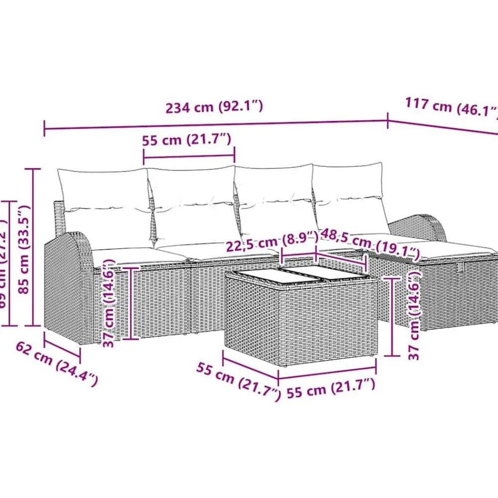 vidaXL Muebles De Jardín-Conjunto de sofá de jardín con cojín 6 pcs Poliratán