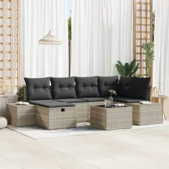 vidaXL Muebles De Jardín-Conjunto de sofá de jardín 7 pcs ratán sintético