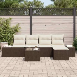 vidaXL Conjunto de sofá de jardín 5 pcs Marrón y crema ratán sintético Marrón y Online