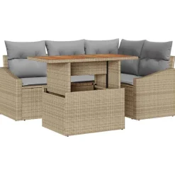 vidaXL Conjunto de sofá de jardín 5 pcs Beige Poliratán beige y gris claro