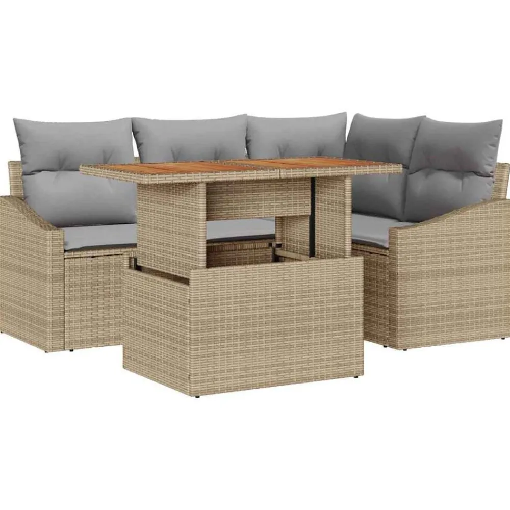 vidaXL Conjunto de sofá de jardín 5 pcs Beige Poliratán beige y gris claro