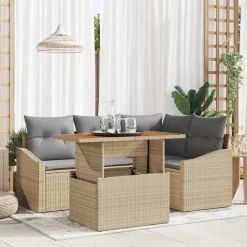 vidaXL Conjunto de sofá de jardín 5 pcs Beige Poliratán beige y gris claro