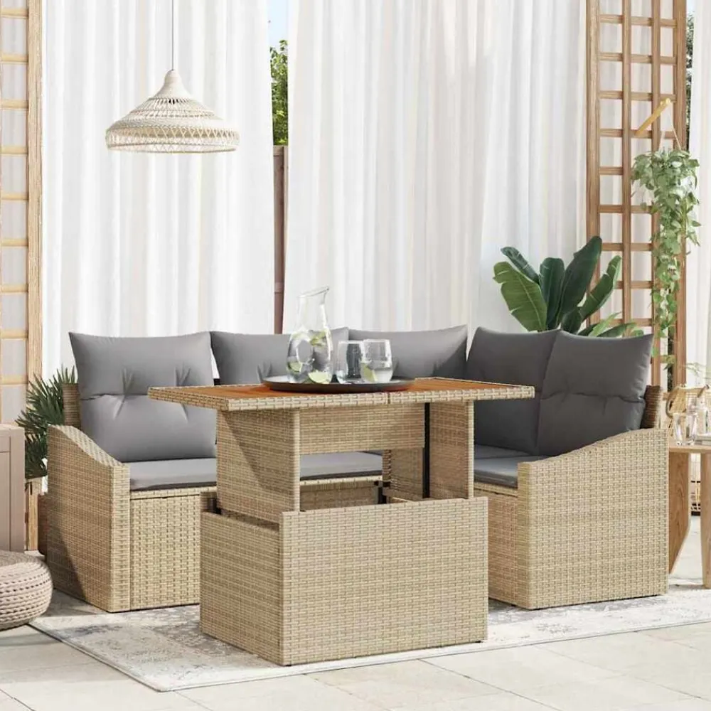 vidaXL Conjunto de sofá de jardín 5 pcs Beige Poliratán beige y gris claro