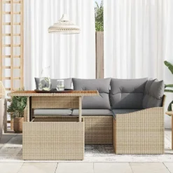 vidaXL Conjunto de sofá de jardín 5 pcs Beige Poliratán beige y gris claro